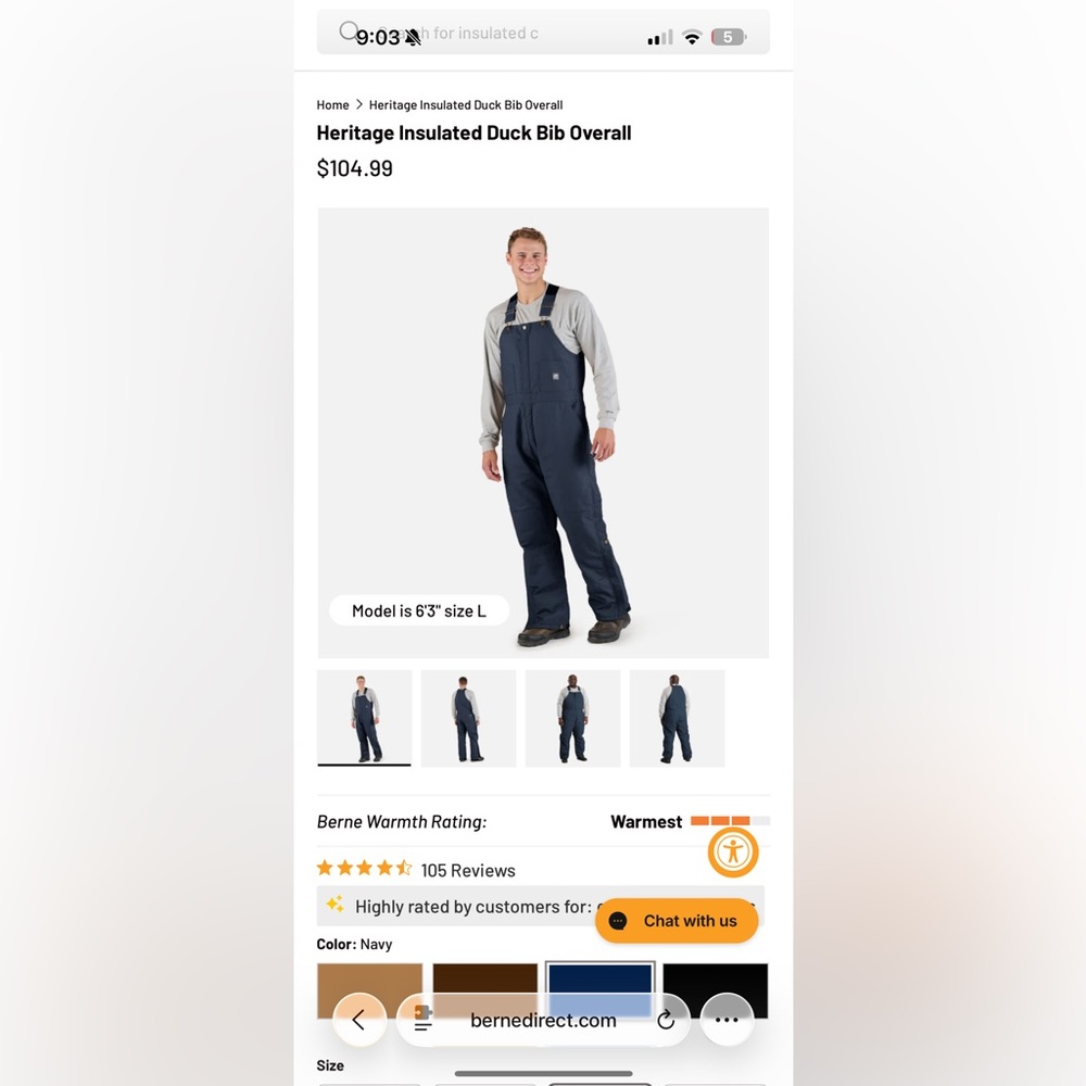 NWT Berne’s Navy Insulated Bib Overalls